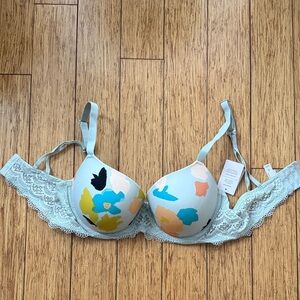 Auden Floral Lace Bra - Light Blue and Multicolor